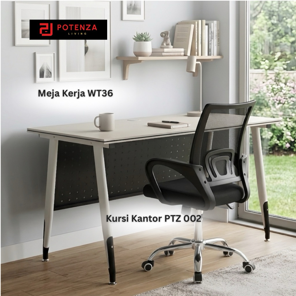 POTENZA Set Meja Kursi Kantor | Set Meja Kursi Kerja | Set Meja Kursi Belajar | Meja Kursi Kerja Bun