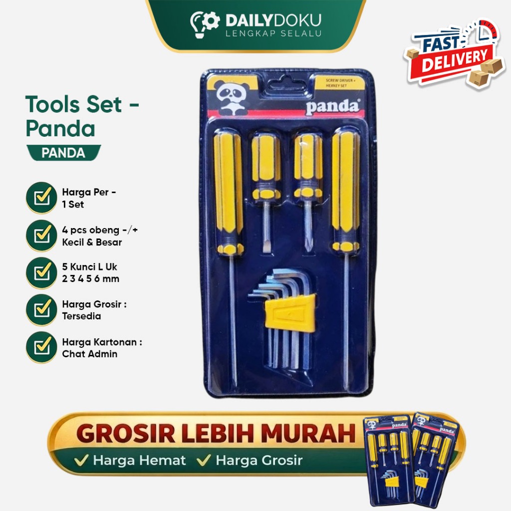 Tools Set Panda 9 in 1 Obeng + Kunci L Lengkap | 4 Obeng (+/-) + 5 Kunci L | Grosir Lebih Murah