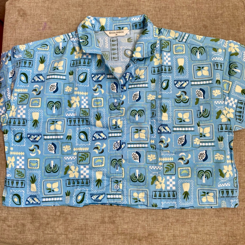 Preloved colorbox kemeja croptop blue ukuran m