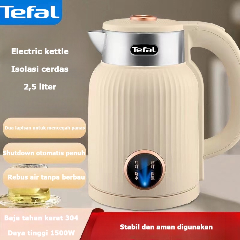 Tefal Ketel Listrik 2,5L Ketel Listrik Daya 1500W Ketel Kecil Portabel Baja Tahan Karat Ketel Air Pa