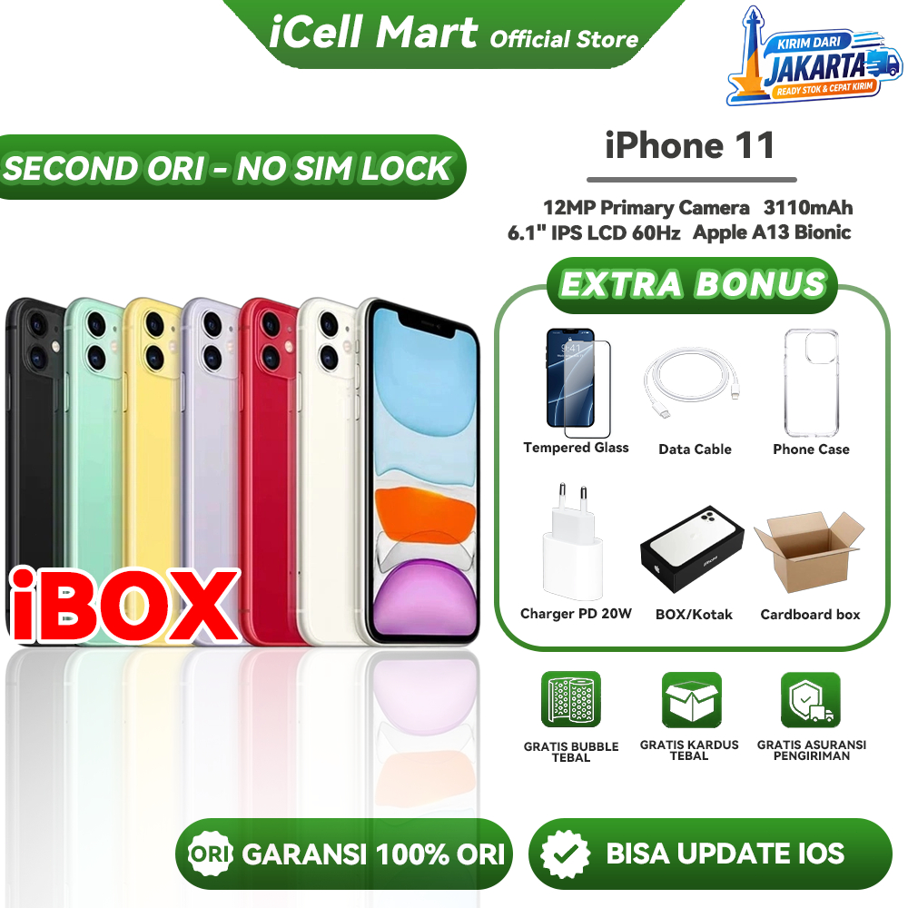iBOX iPhone 11 Second Original Fullset 64GB 128GB 256GB LCD 100% Ori No Refurbish iCloud Mulus Norma