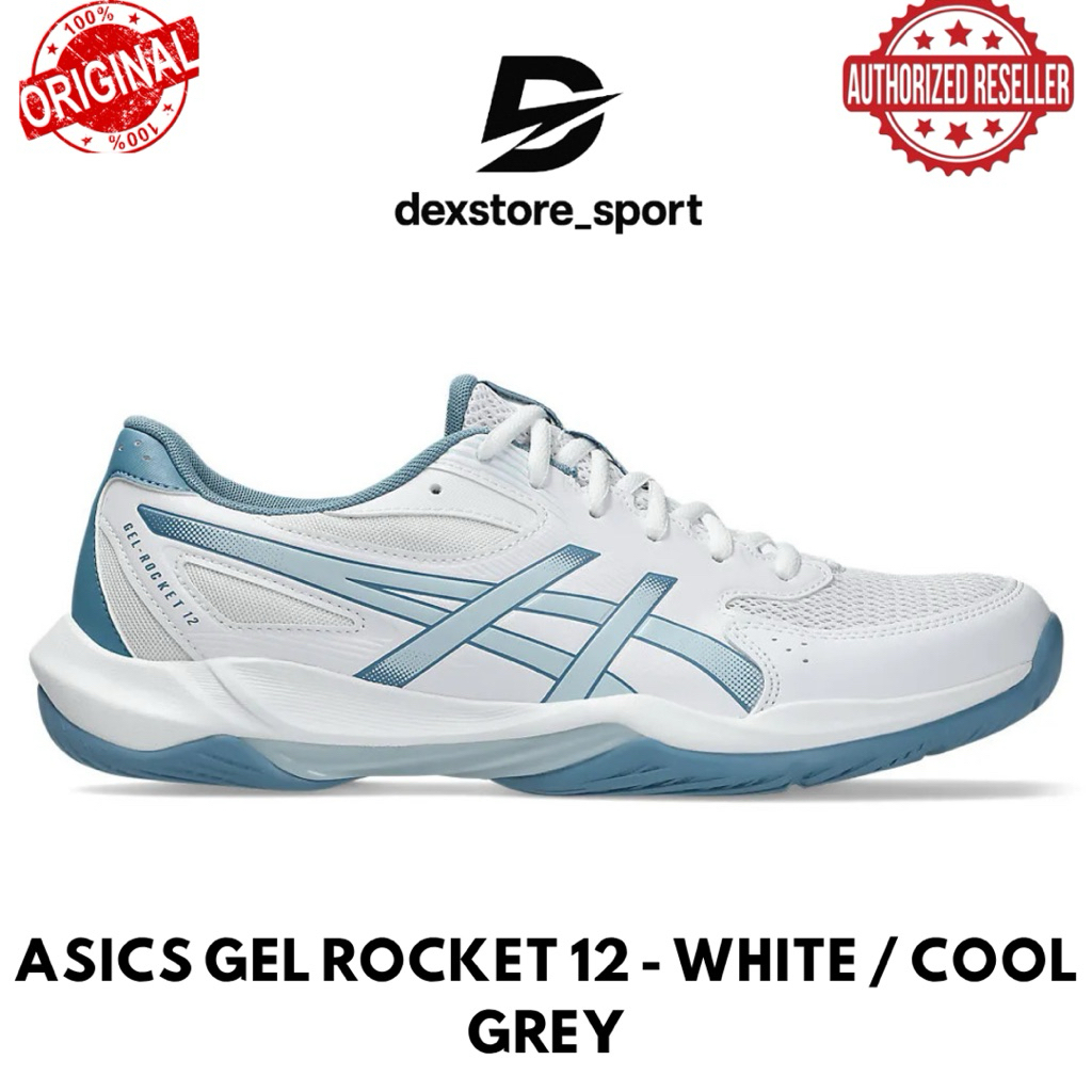 Sepatu Multifungsi Indoor Tennis, Padel, Voli, Basket Asics Gel Rocket - 12 White / Cool Grey