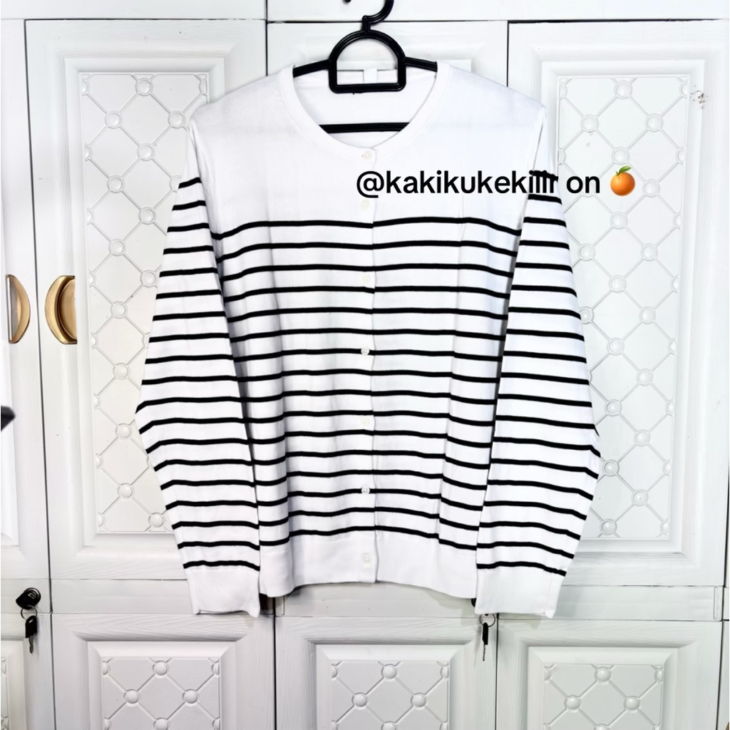 [ New ] UNIQLO - Striped Cardigan Knit White
