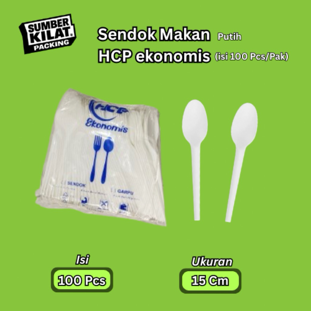 SENDOK PLASTIK PUTIH MEREK HCP PER-PAK ISI 100 | SENDOK MAKAN PUTIH SUSU | SENDOK PLASTIK PUTIH ISI 