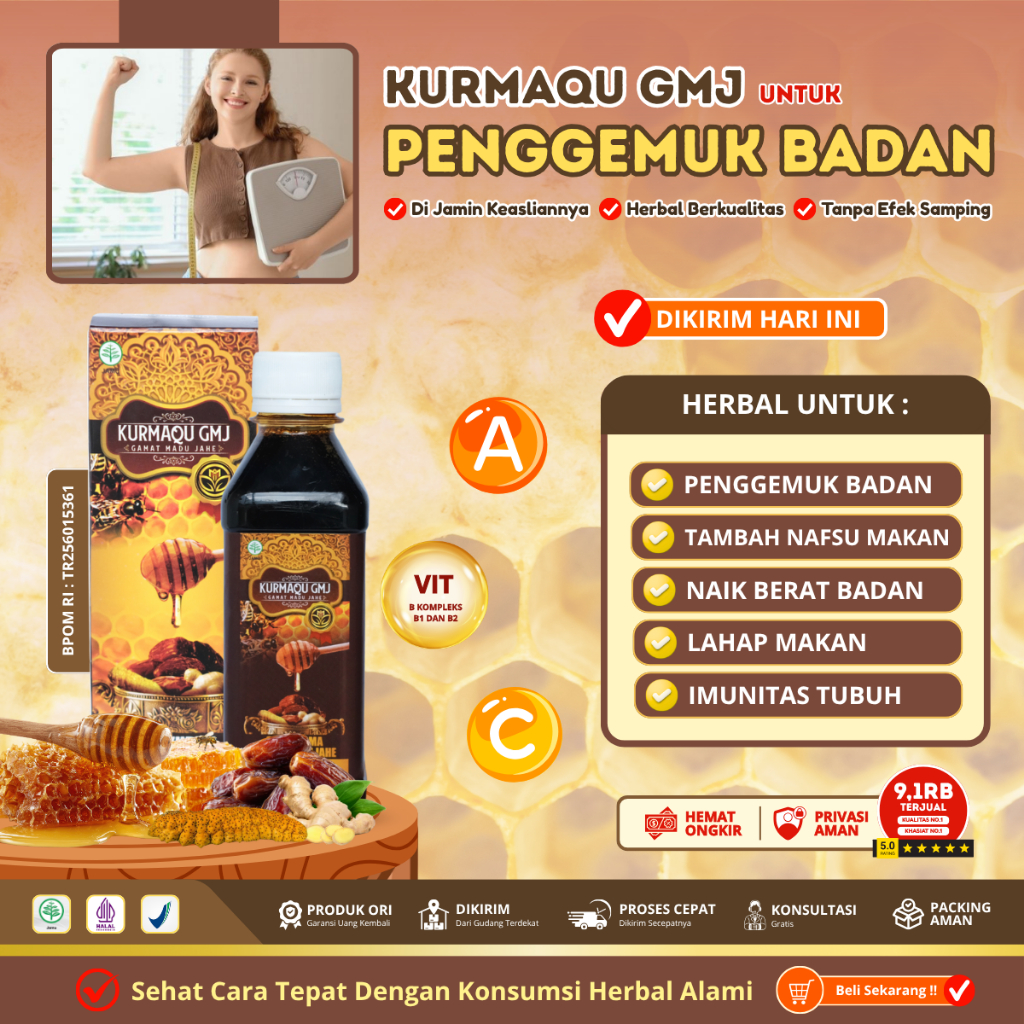 Madu Penggemuk Badan Anak Dewasa, Suplemen Penambah Nafsu Makan, Madu Gemuk aman sudah BPOM - Kurmaq