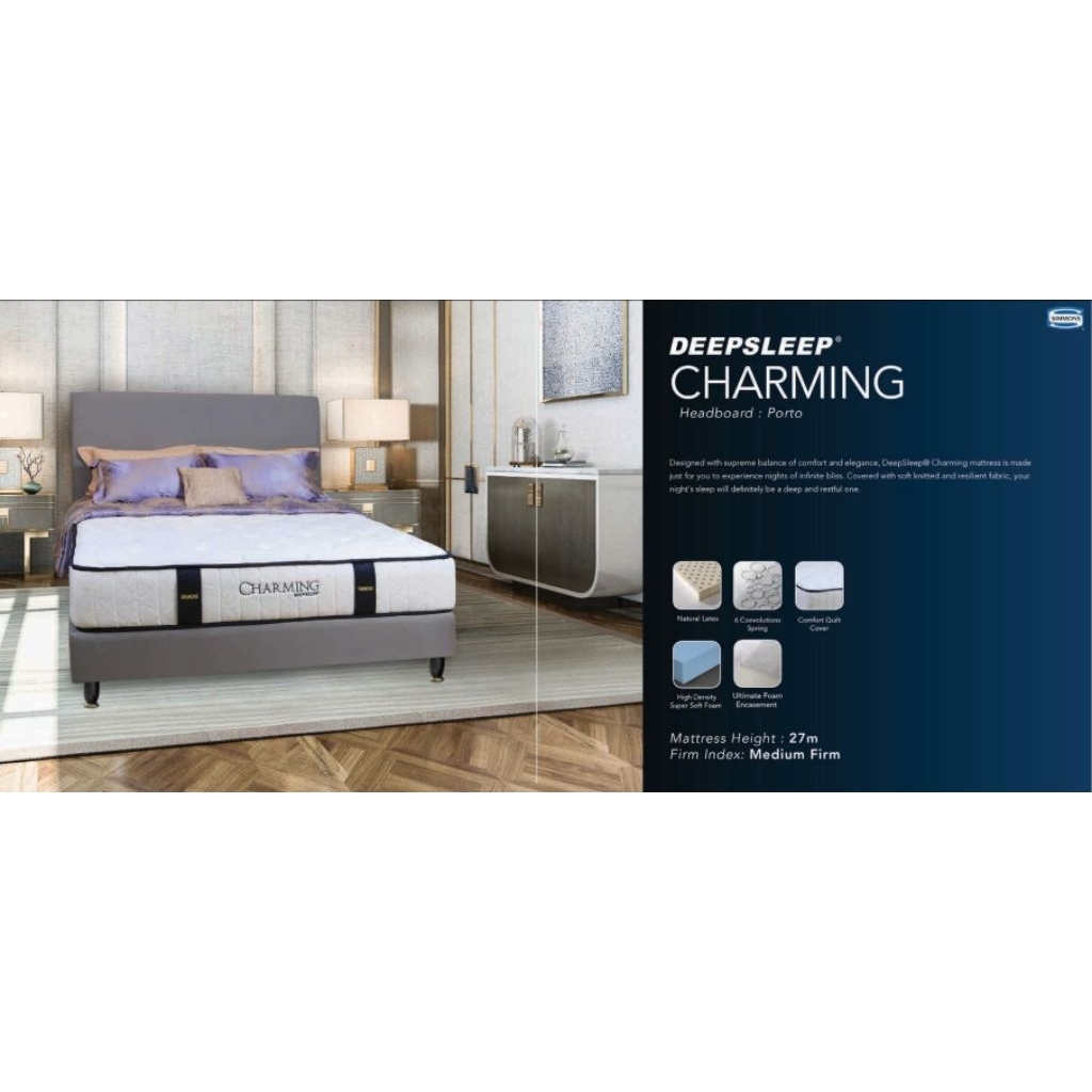 Bed Springbed Simmons type Charming tebal kasur 27cm asli original ukuran lengkap 90, 100, 120, 140,