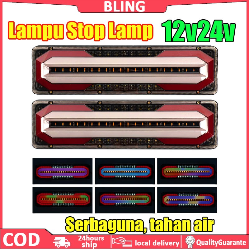 SEPASANG Stop Lamp Truk 12-24 Volt Senja Nyala Rgb Rem Kedip Model Kotak 366
