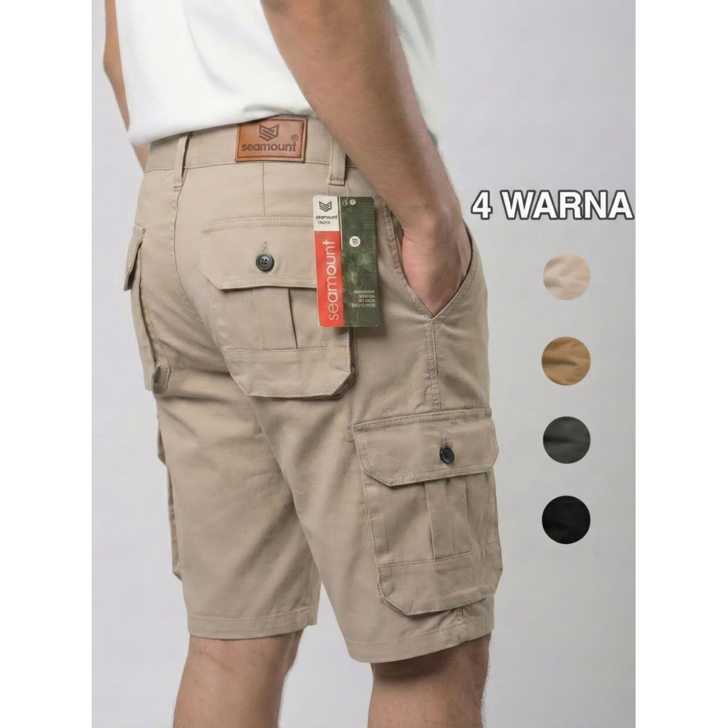 Celana Pendek Cargo Pria 6 Saku Combed Twill Stretch Premium Celana Gunung Santai Cowok Melar Kualit