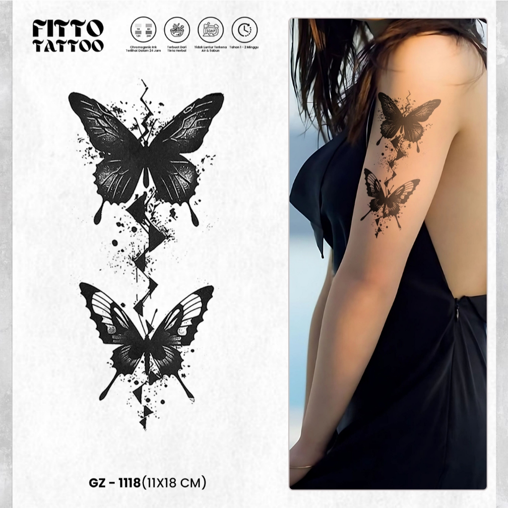Tato Temporer Kupu Kupu Butterfly Stiker Tatto Fruit Ink Premium Temporary Anti Air Tahan Lama