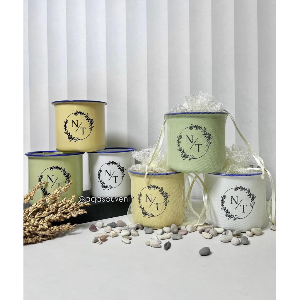SOUVENIR GELAS ENAMEL CUSTOM / SOUVENIR PERNIKAHAN / SOUVENIR WEDDING / MUG ENAMEL