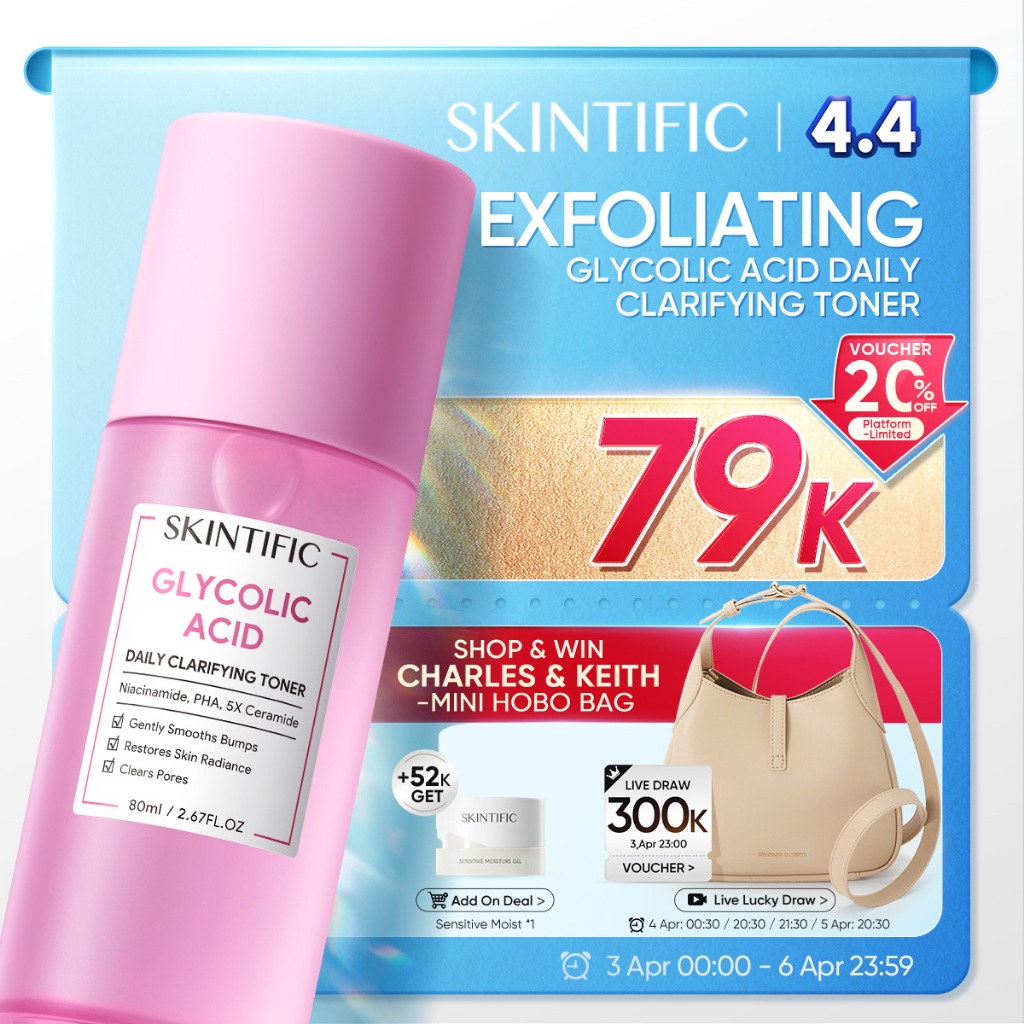 [3PCS Diskon]SKINTIFIC - Glycolic Acid Exfoliating Daily Clarifying Toner AHA PHA Eksfoliasi Kulit A