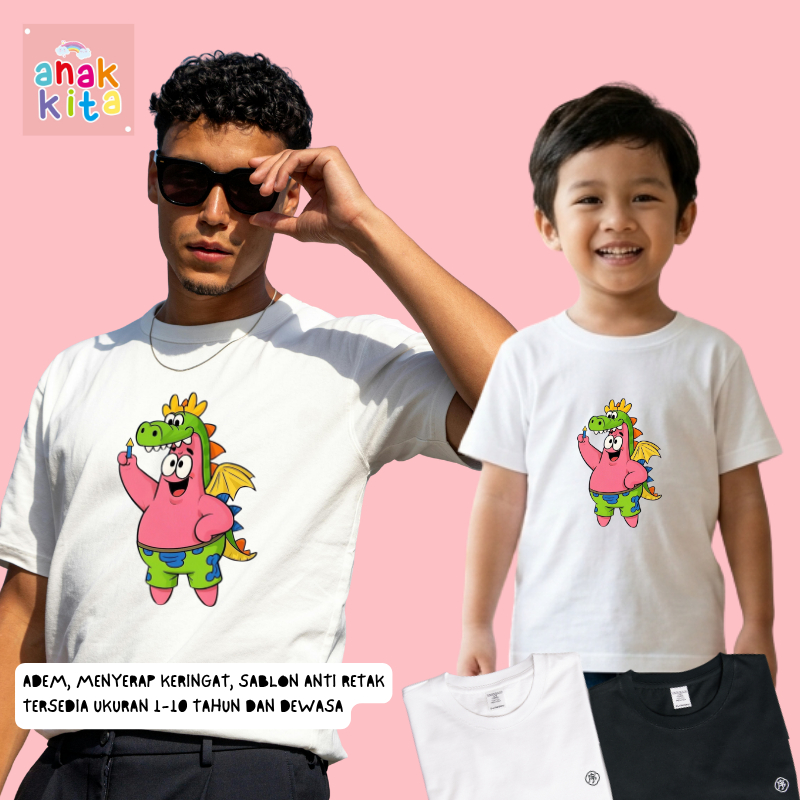 Anak Kita Kaos Partrick Ksatria Naga Untuk Bayi - Anak - Dewasa | T-Shirt Meme Spongebob Lucu Family