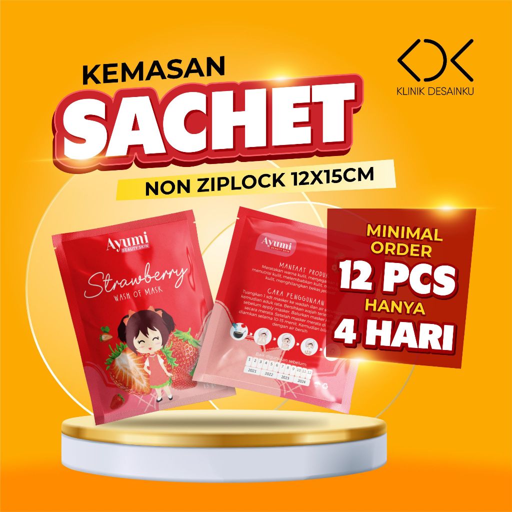 Cetak Kemasan Sachet Non Ziplock 12x15cm | Custom Desain | 12pcs | Selesai 4 Hari