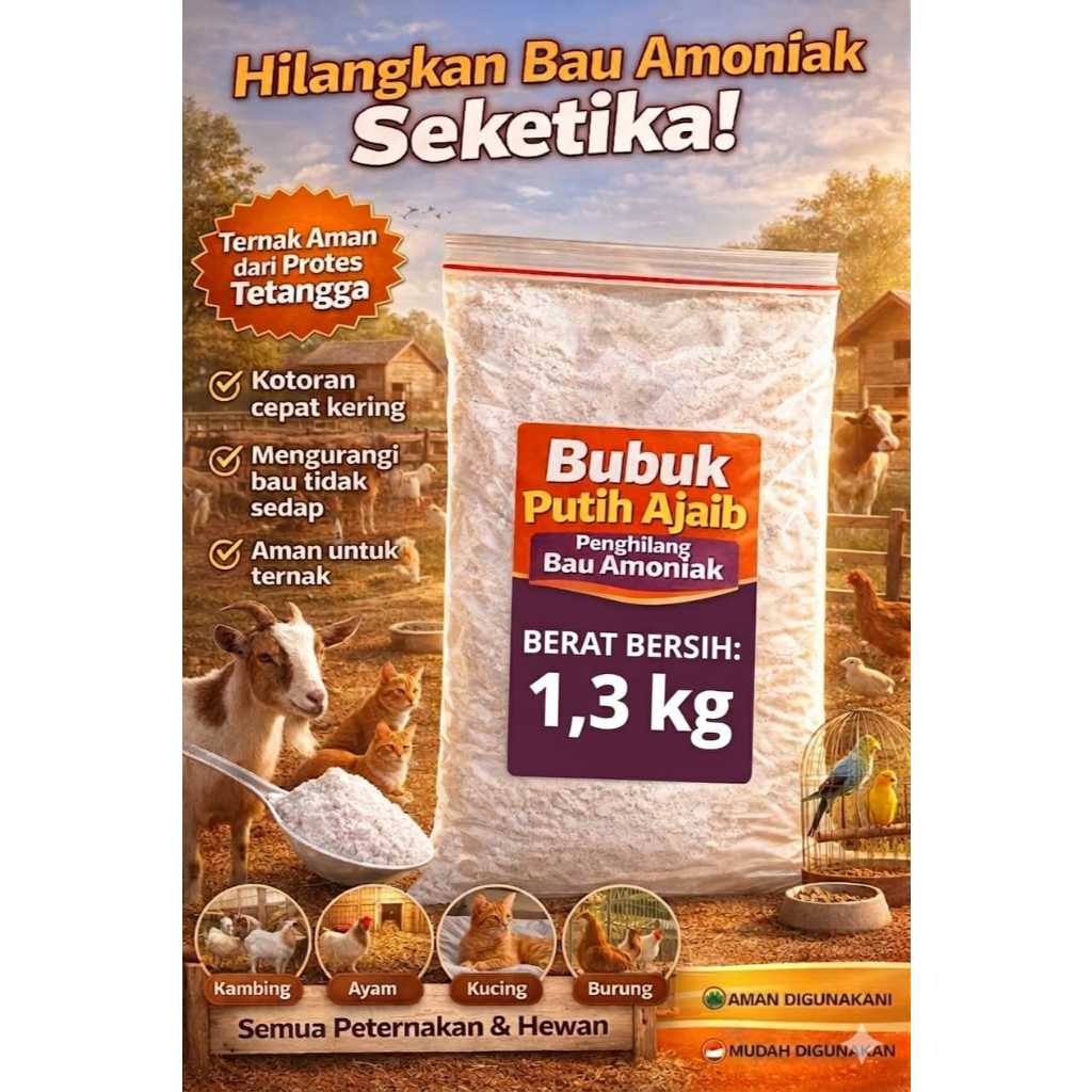 Bubuk Penghilang Bau Kandang | Anti Bau Amoniak Ternak Ayam Kambing | Pengering Kotoran Kandang | Is