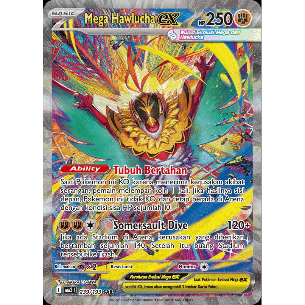 MEGA HAWLUCHA EX SAR MA3 239/193 Evolusi Mega Impian Kartu Pokemon TCG Indonesia Original Card Super