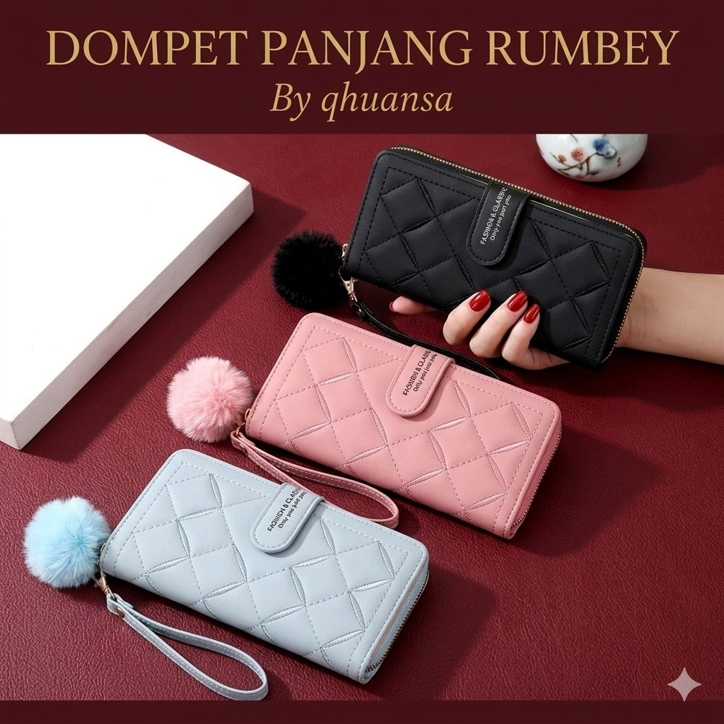 Dompet panjang wanita rumbe simple lucu Dompet panjang wanita multifungsi -Qhuansha