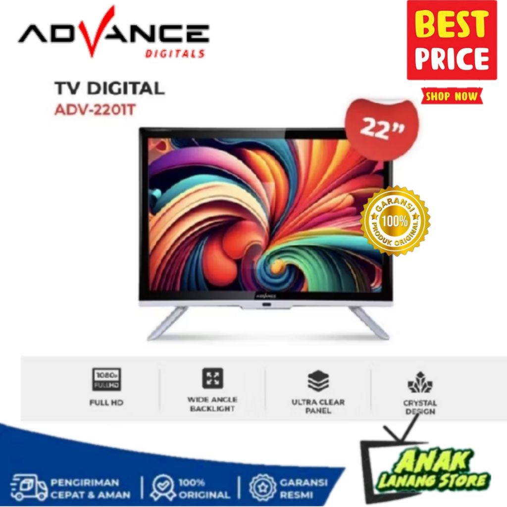 LED DIGITAL TV ADVANCE 22 INCH ADV2201T HD DIGITAL TV GARASNI RESMI ADV-2201T