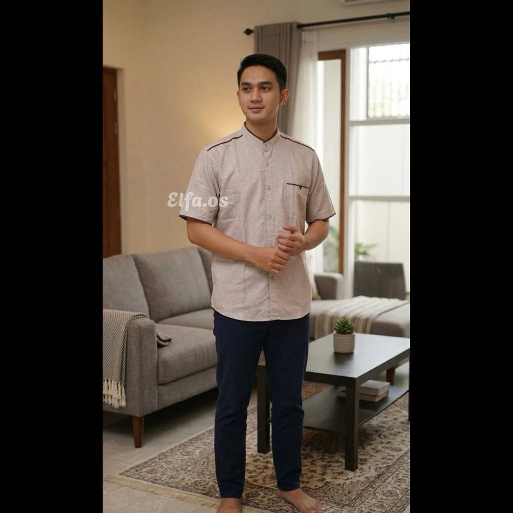 Baju Koko Premium Dewasa Bahan Katun Madinah Polos Lengan Pendek Premium