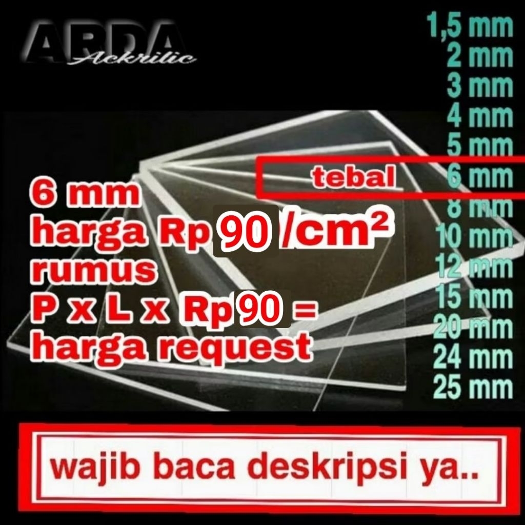 Akrilik 6mm bening custom ukuran akrilik lembaran marga cipta/akrilik bening Kaca Plastik Mika