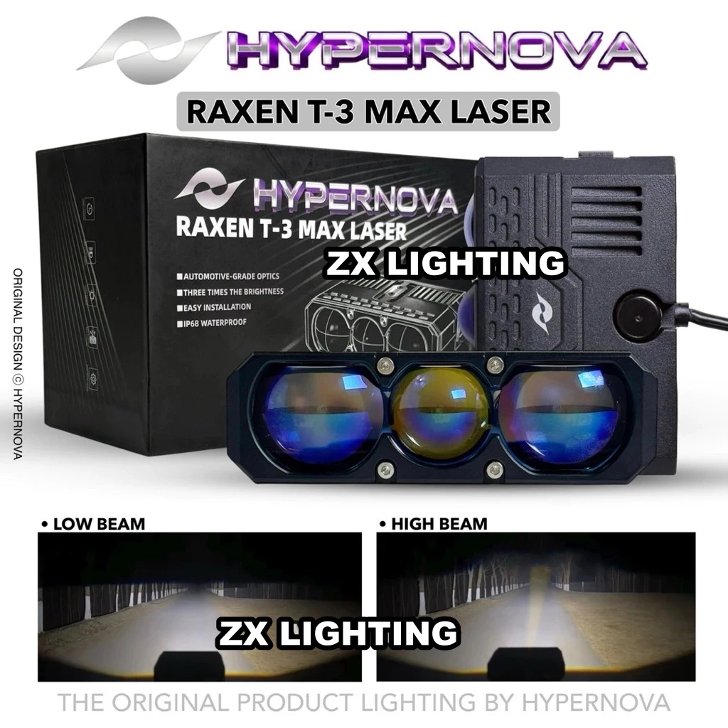 HYPERNOVA Lampu Tembak Biled 3 Mata RAXEN T-3 Max HYPERNOVA Bluelens High Selenoid Terbaru 2 Kipas