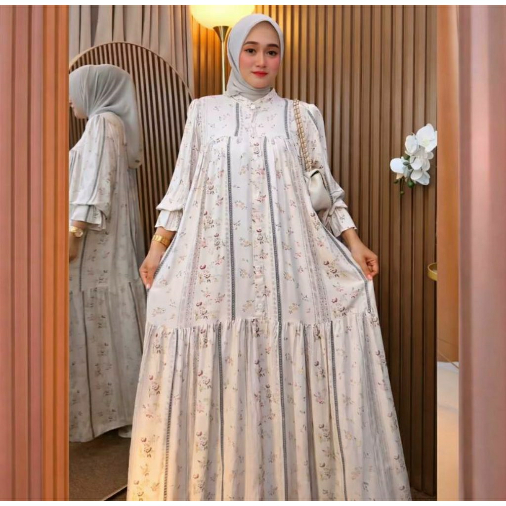 gamis arista bahan rayon premium motif bunga