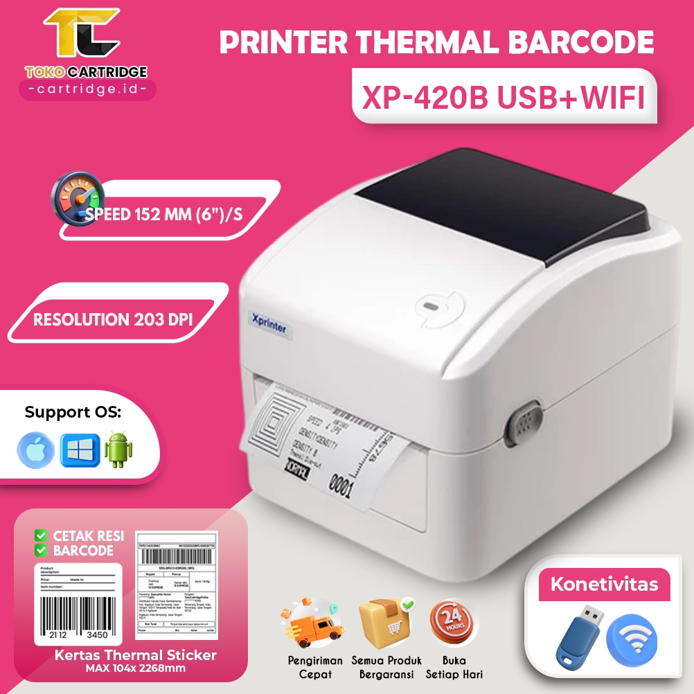 Printer Resi Label Barcode XP-420B XP-423B USB New, XPrinter Thermal XP420 Printer Cetak Resi 100x15