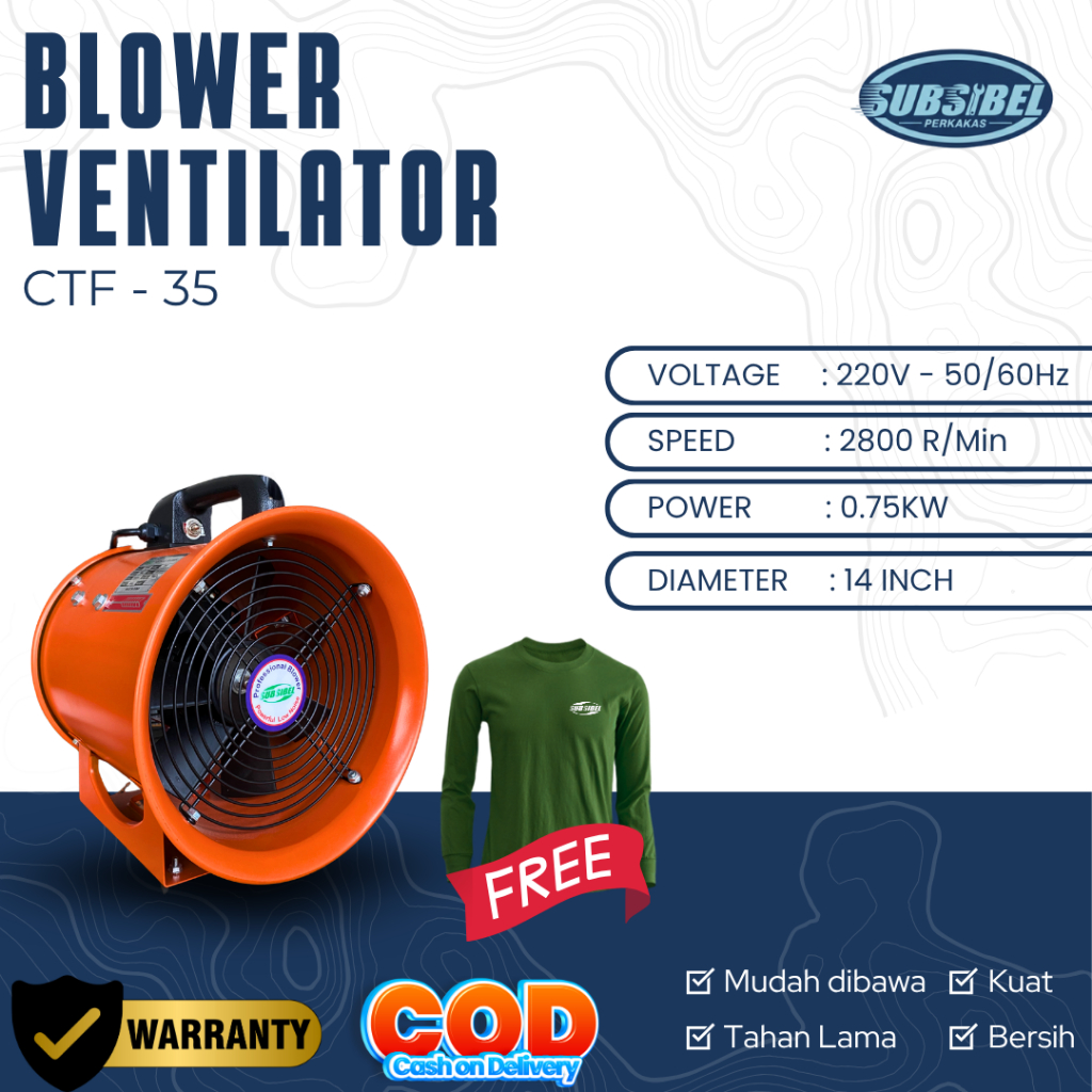 Kipas Blower Exhaust 14 Inch CTF-35 Kipas Angin Hisap 0.75KW Blower Ventilator Dapur Gudang