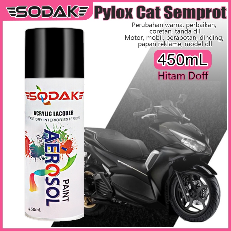 SODAK 450ML Cat Semprot Hitam Doff / Pilox Pilok Pylox Cat Hitam Doff Motor Helm