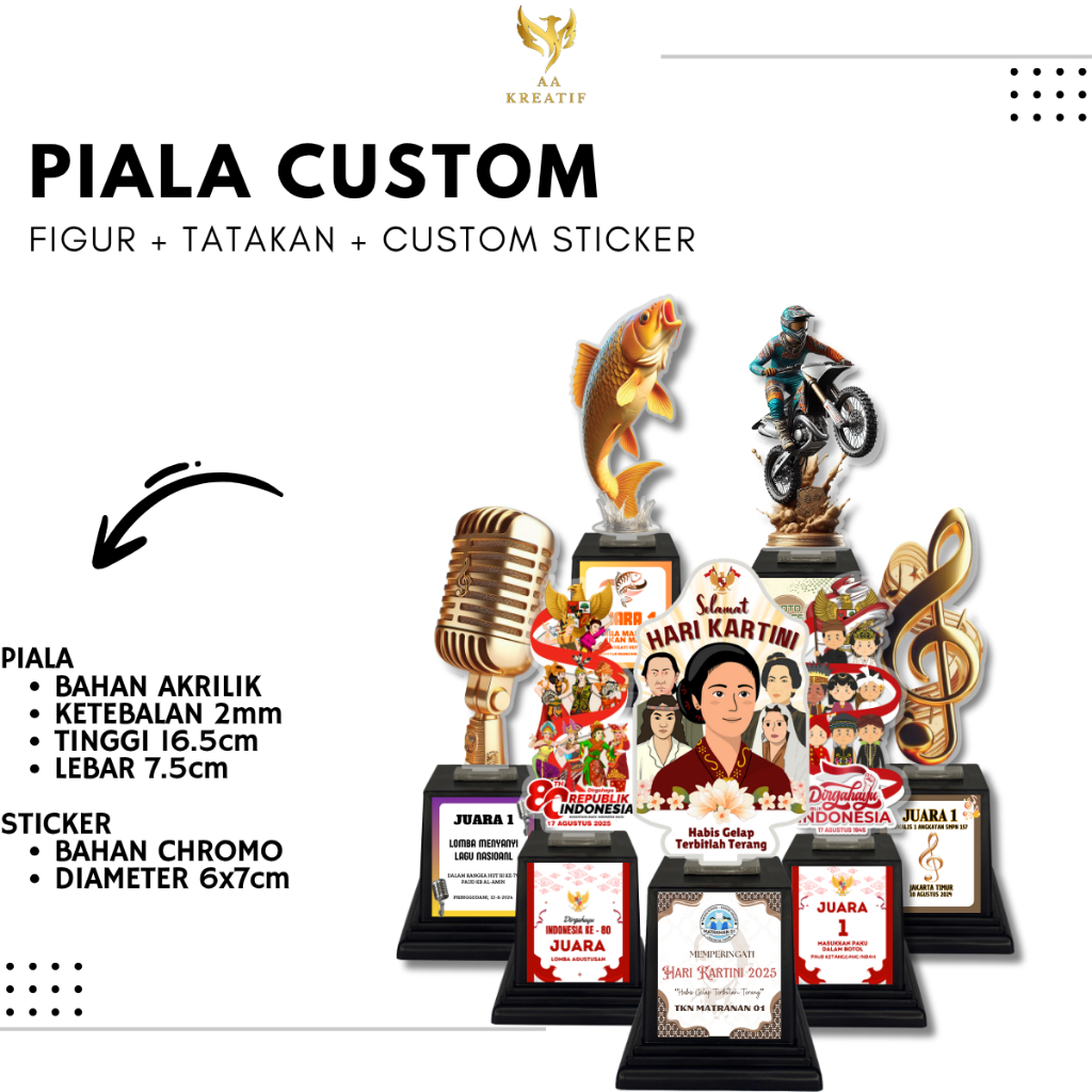 Piala Akrilik Ikan Mas Souvenir Hadiah Lomba Mancing Galatama Kontes Koi Kompetisi Event Aquascape