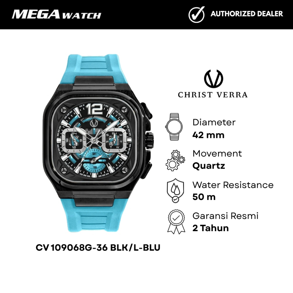 Jam Tangan CHRIST VERRA Pria Original CV 109068G-36 BLK/L-BLU