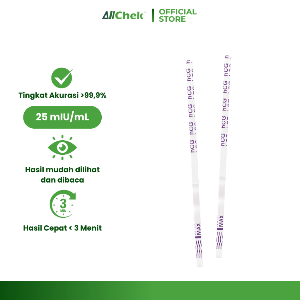 Allchek Test Pack Kehamilan Strip 20 mIU/mL 1box (isi 50 pcs) hCG Pregnancy Test Akurat Sensitif