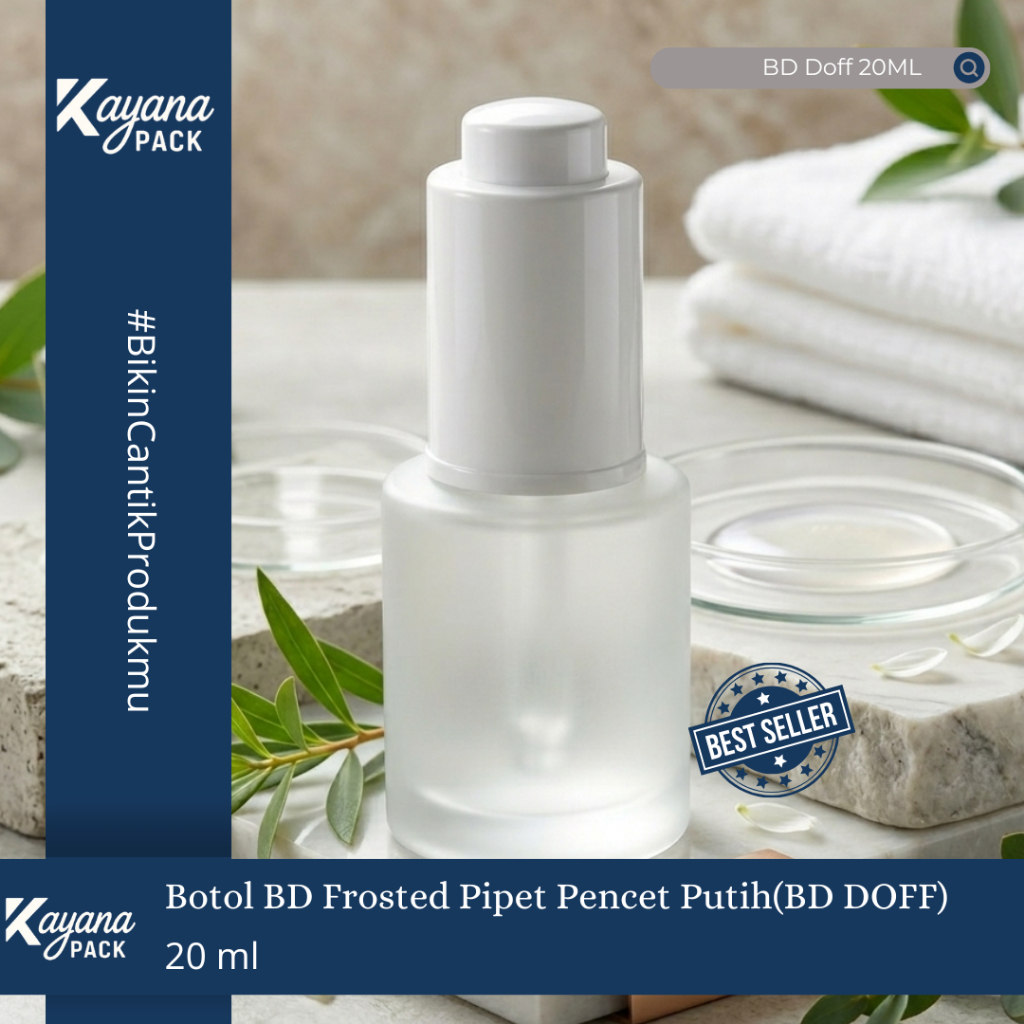 BOTOL PIPET SERUM KACA FROSTED DOFF 20ML PIPET TEKAN PUMP PUTIH / BOTOL KACA DOFF 20 ML RING KARET T