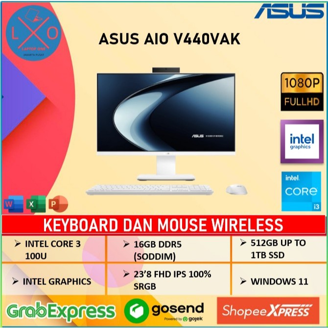 PC Asus AIO V400 V440VAK  Intel Core 3-100U 16GB 512GB SSD 23.8 FHD Win 11 Home + OHM 2024 + M365 Wh