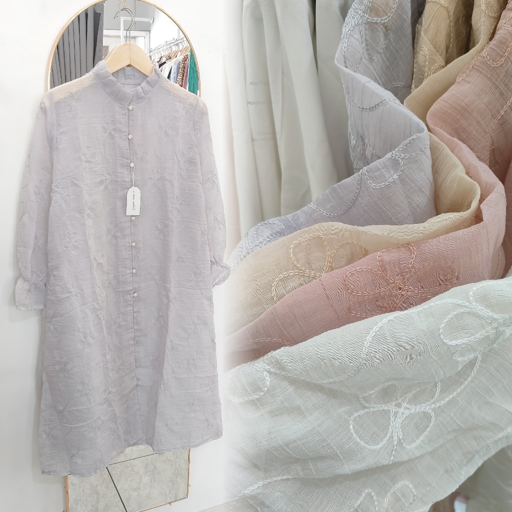 Long outfit tencel fairy crepe brokat corak bunga/long outer tunik tencel/outer brokat long outer br