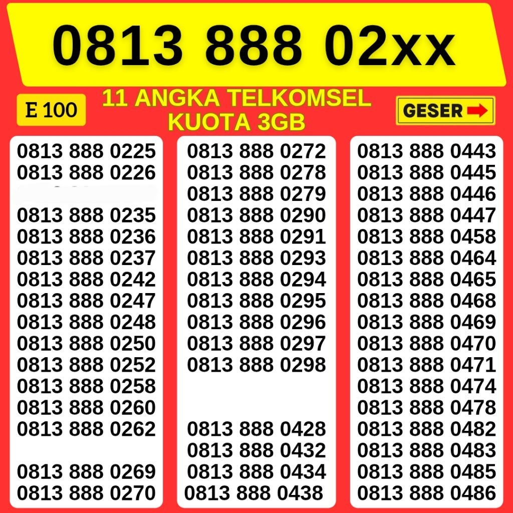 11 Digit Bonus Kuota 3gb Nomor Cantik Telkomsel Hoki 888 Kartu Perdana Telkomsel Tsel Red Telkomsel 