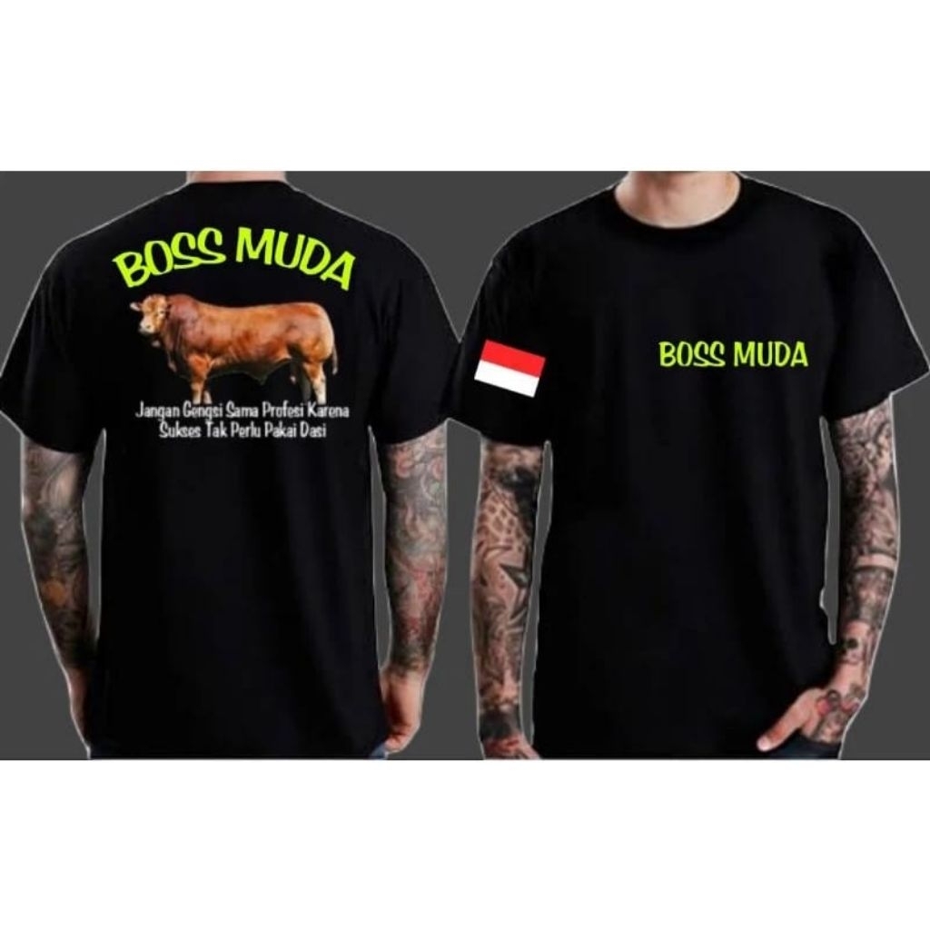 KAOS LENGAN PENDEK,BOS MUDA, WARNA GAMBAR SAPI COKLAT