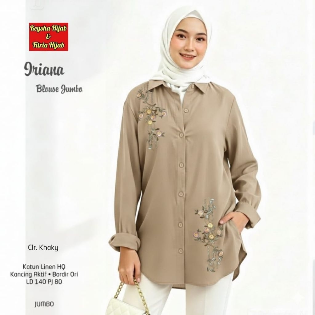IRIANA BLOUSE JUMBO KATUN LINEN KEMEJA WANITA MUSLIM ATASAN WANITA LENGAN PANJANG TERBARU
