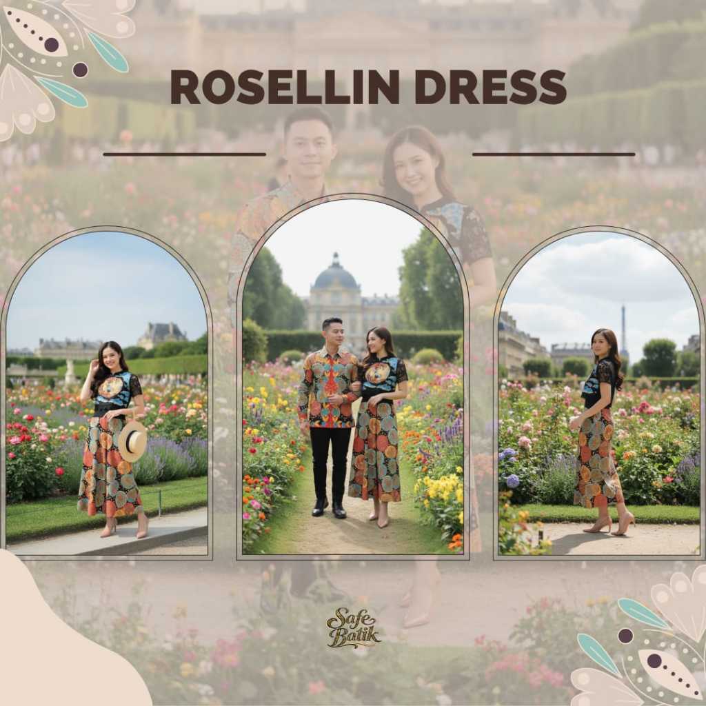 Set Couple Batik Rosellin Dress & Kemeja Pria Premium Viscose Outfit Kondangan Mewah