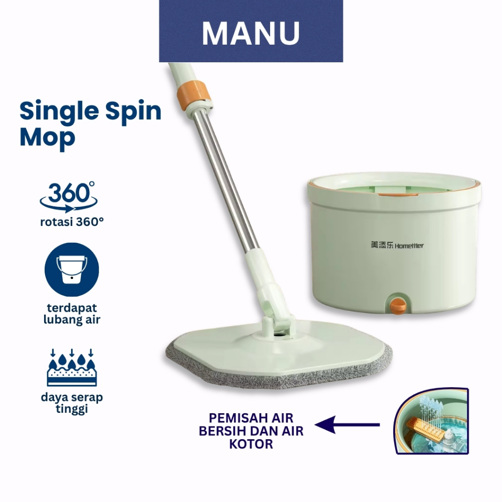 Alat Pel Putar Mop Bulat Spin Mop Bulat Kotak - Alat pel Pembersih Lantai Spin Mop  Ember Terpisah P