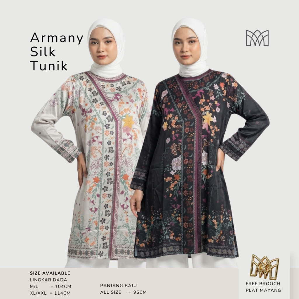 Mayang Collection - Tunik Armany Silk Printing Motif + Free Bros Plat Premium Tunik Kondangan Mewah 