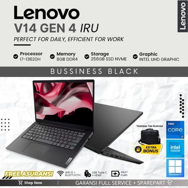 Baru Lenovo IP V14 G4 IRU | Core i7-13620H | RAM 8GB | SSD 256GB NVMe | Layar 14 Inch FHD | Win 11 |