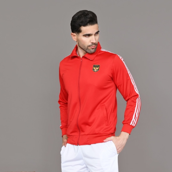 Jaket Casual Unisex Merah INDONESIA Variasi 3 Strip Putih Logo Garuda