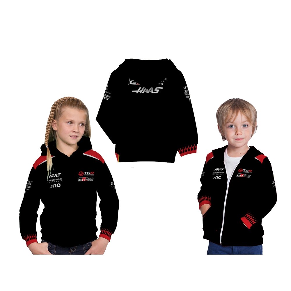 Jaket Hoodie Anak Jersey Balap Mobil F1 2026 Haas Ver Black Full Printing Free Custom
