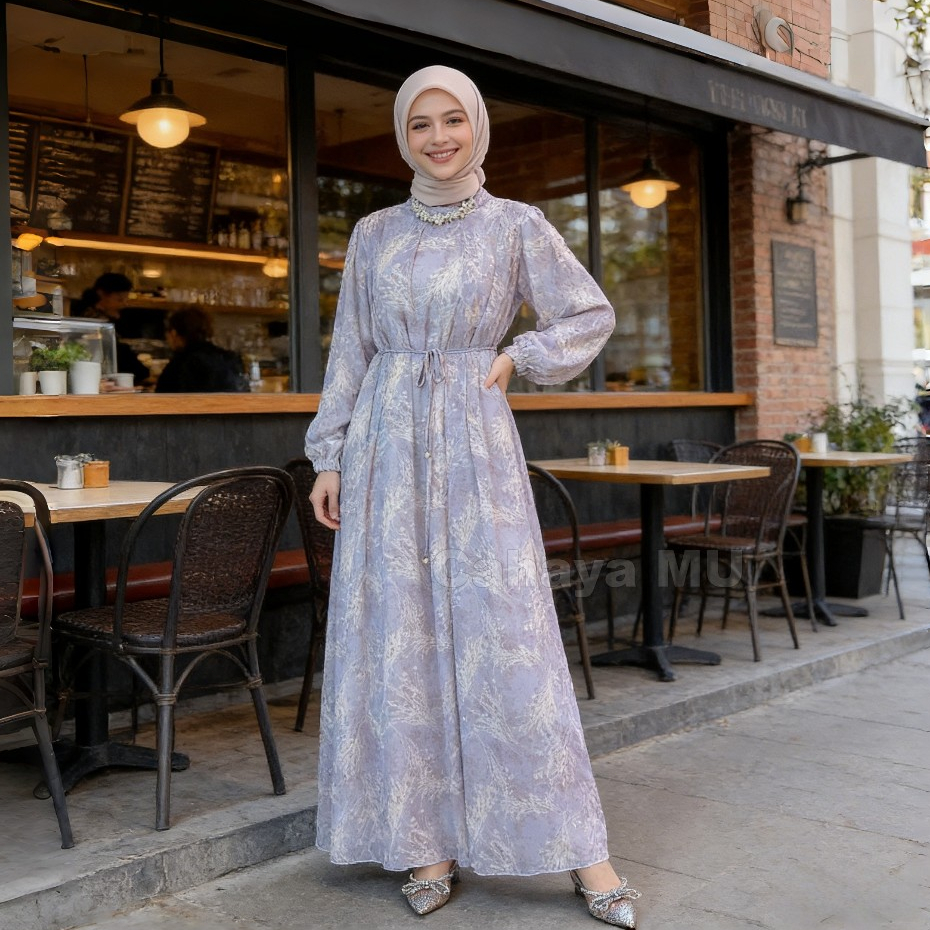 Gamis Silk Premium Motif Bunga Terbaru/ Dress Panjang Bunga Muslim Korea