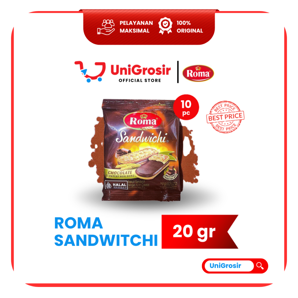 [UniGrosir] ROMA SANDWICHI BISCUIT CHOCOLATE SACHET BISKUIT COKELAT RENCENG ~ 20 GR ISI 10 PCS