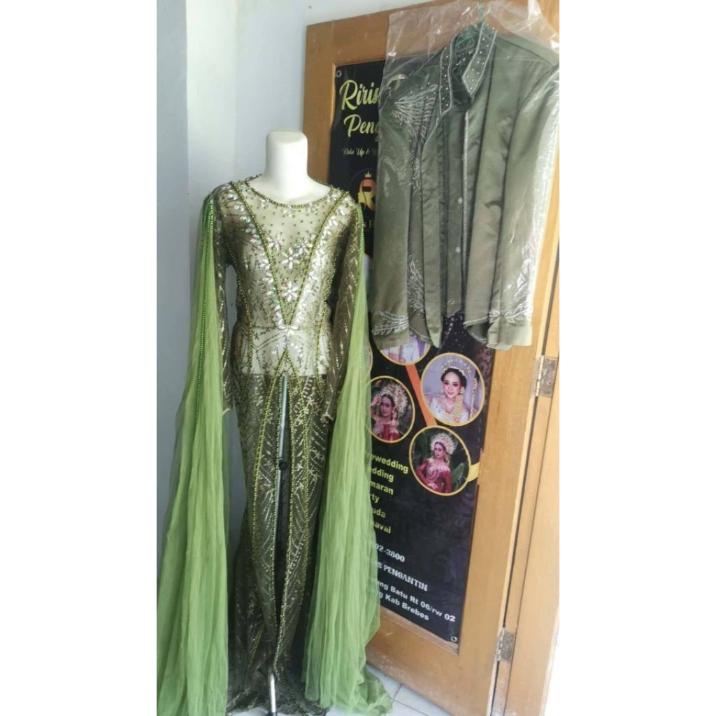 SET KEBAYA + BESKAP JAWA HIJAU ARMY