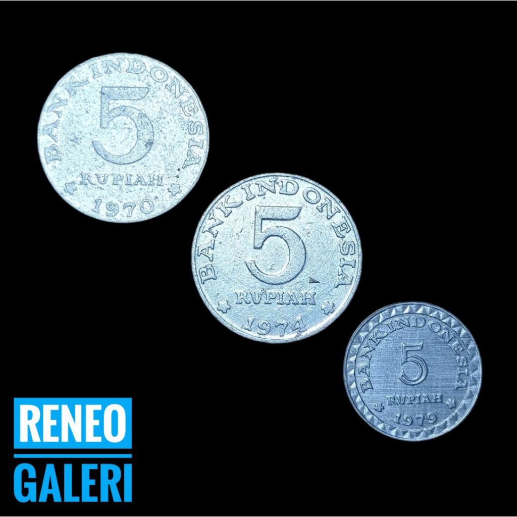 VF Paket 3 Variasi Koin 5 Rupiah asli original set koleksi uang kuno logam Indonesia Tahun 1970 1974
