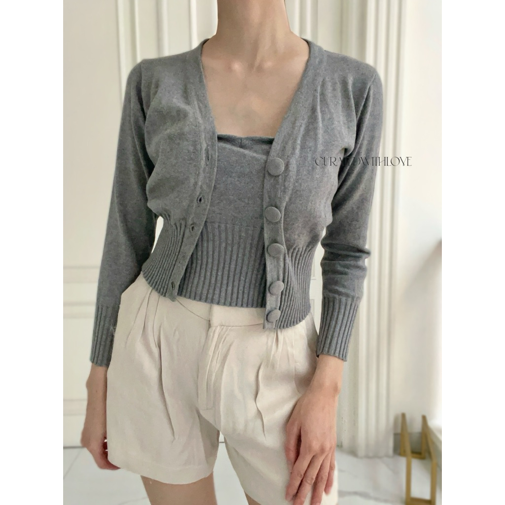 CLARYN x Alicia Yudos Se-Ri Set in Grey / Cardigan Wanita Abu-Abu / Top Wanita / Atasan Rajut Wanita