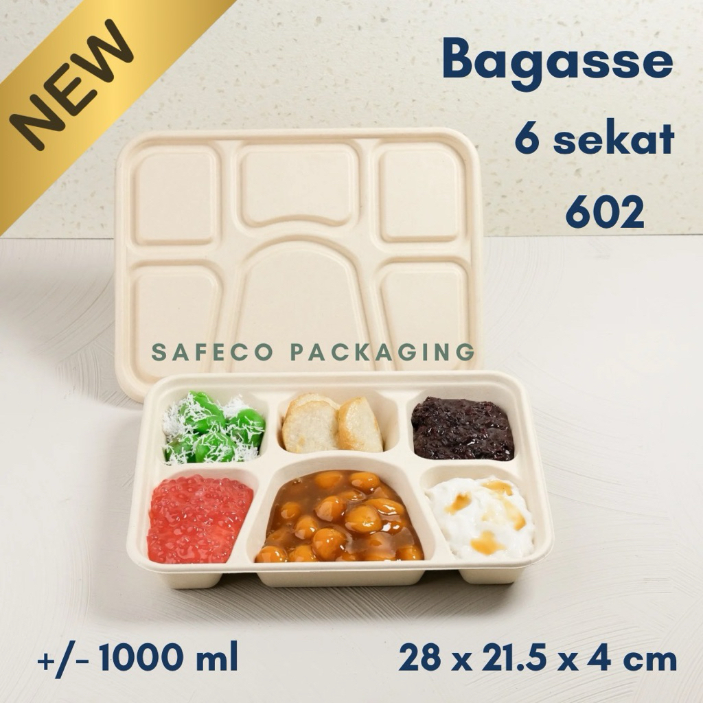 Safeco Bagasse Sekat 6 Bento Lunch Box Kotak Tempat Makan Catering Food Box Makan Makanan Catering 6
