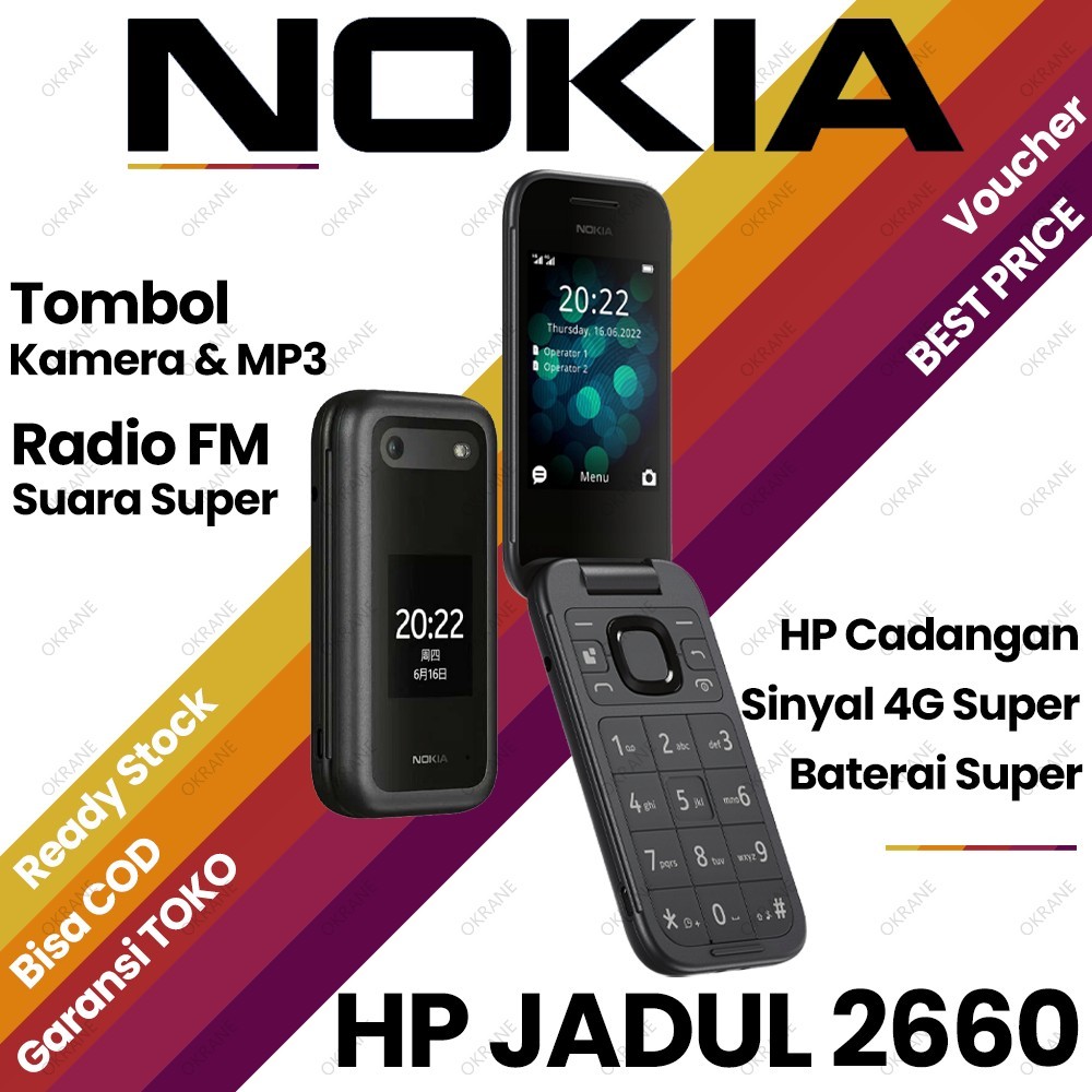 HP Nokia 2660 Flip Lipat 4G Dual SIM HP Jadul Klasik Baru Ori Fullset Garansi 1 Tahun Murah Grosir